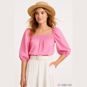 Smocked Peasant Blouse With Puff Sleeves Pink Small Cottagecore